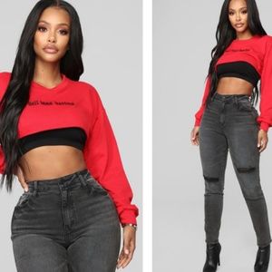2 piece jean an crop top set